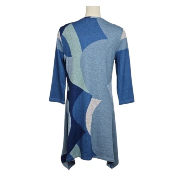 Papa Vancouver Blue Multi Pattern Tunic Top Patch Pockets V Neckline Size M - Picture 2 of 12